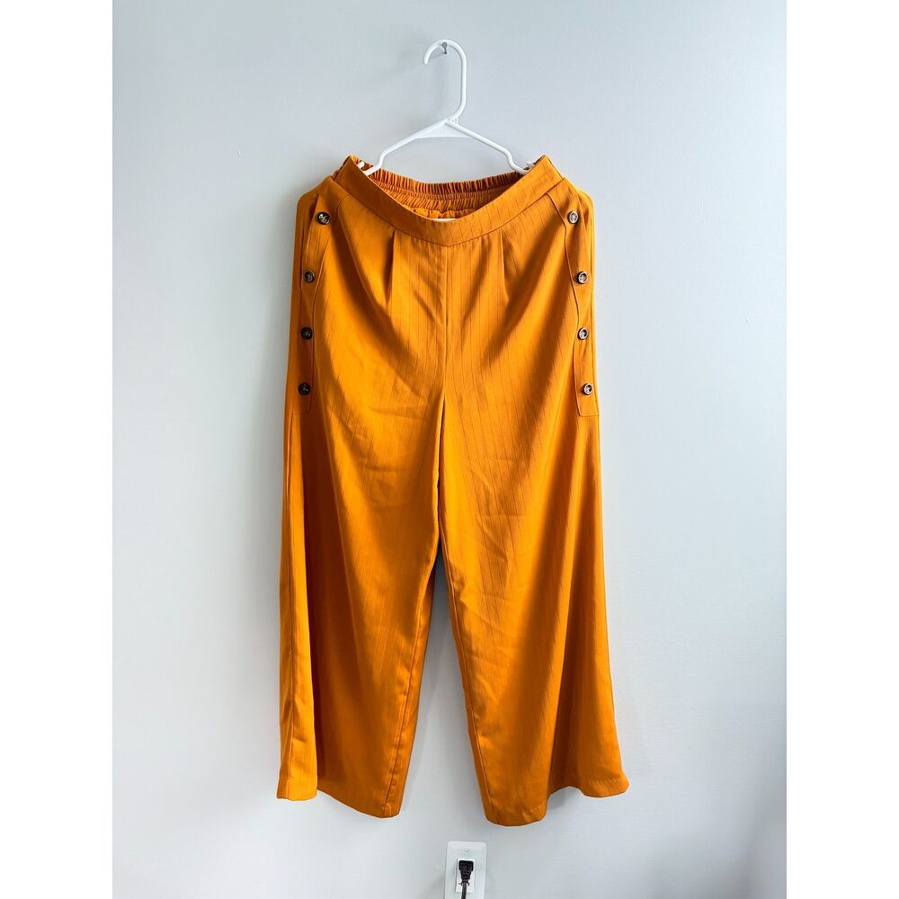 Skies Are Blue Mustard Orange Pinstripe Wide Leg Pants, work, business, fall